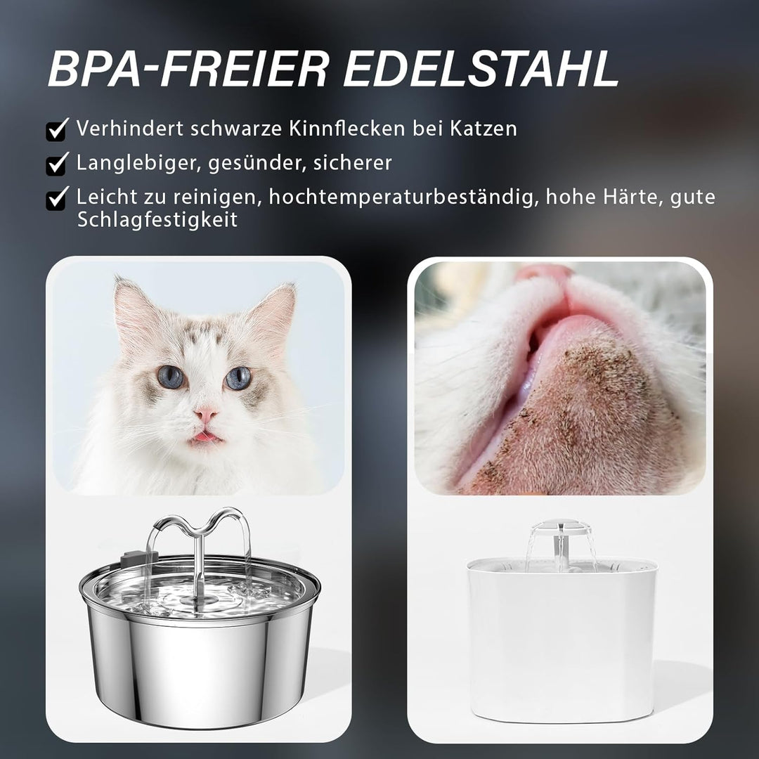 DOOOB Katzentrinkbrunnen, 3,2L Katzen Trinkbrunnen, Katzenbrunnen Edelstahl mit Ultra-Leiser Pumpe,