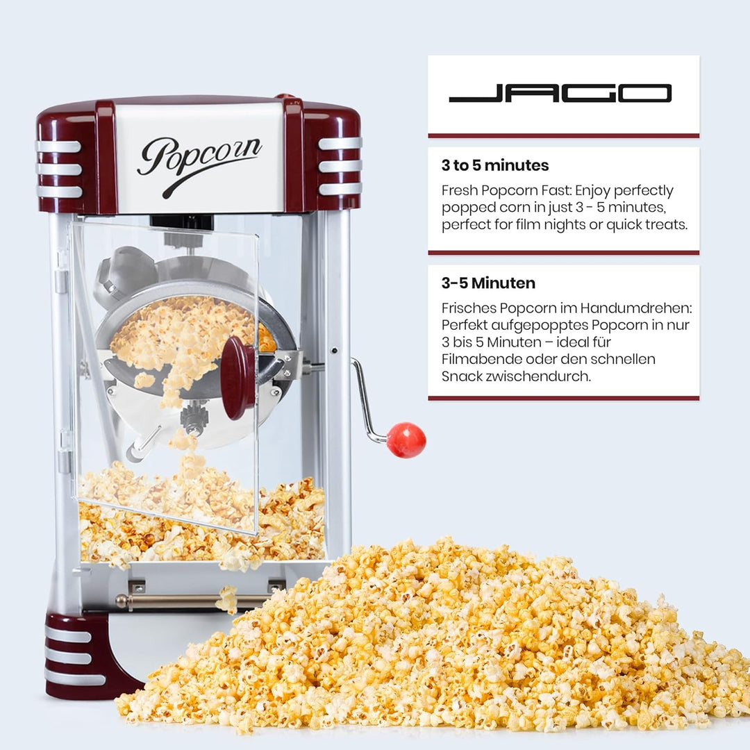 Jago® Popcornmaschine Retro - 60L/h, 200g/10min, Edelstahl Topf, für salziges Popcorn - 50er Jahre L
