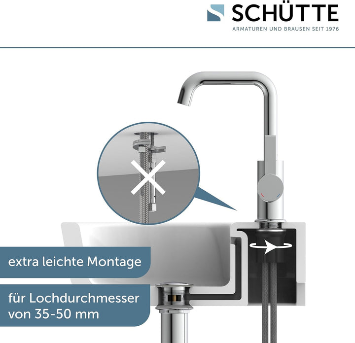 SCHÜTTE 33120 Waschtischarmatur LOS ANGELES mit hohem Auslauf, Wasserhahn für das Bad mit Pop-Up Exz