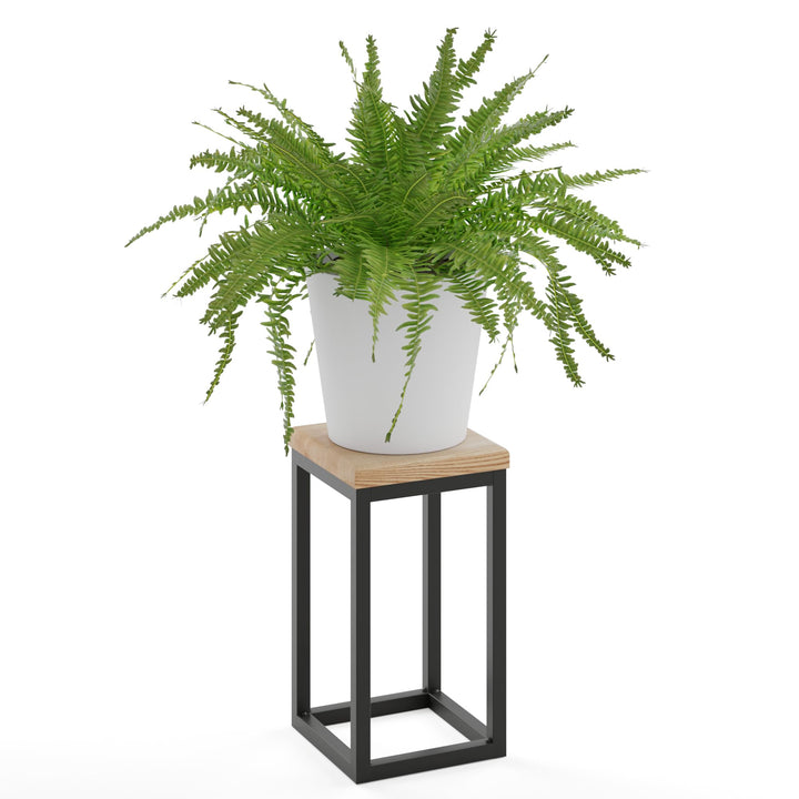 LAMO Manufaktur Blumenständer Metall Schwarz | Pflanzenständer Holz mit Natur Farbe | Blumenhocker k