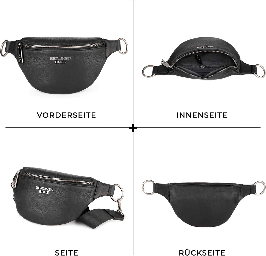 Berliner Bags Premium Bauchtasche Mona Fanny Pack aus Leder Umhängetasche Damen Herren (Schwarz), Sc