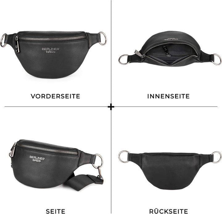 Berliner Bags Premium Bauchtasche Mona Fanny Pack aus Leder Umhängetasche Damen Herren (Schwarz), Sc