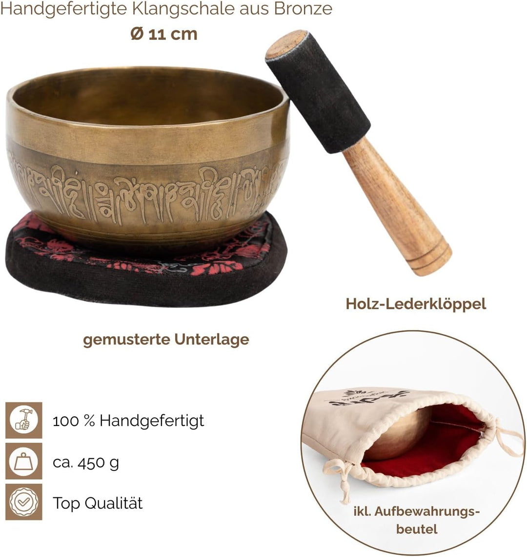 Bodhi Tibetische Klangschale Ø 11 cm | Singing Bowl mit Buddha Gravur | Handgefertigtes Klangschalen