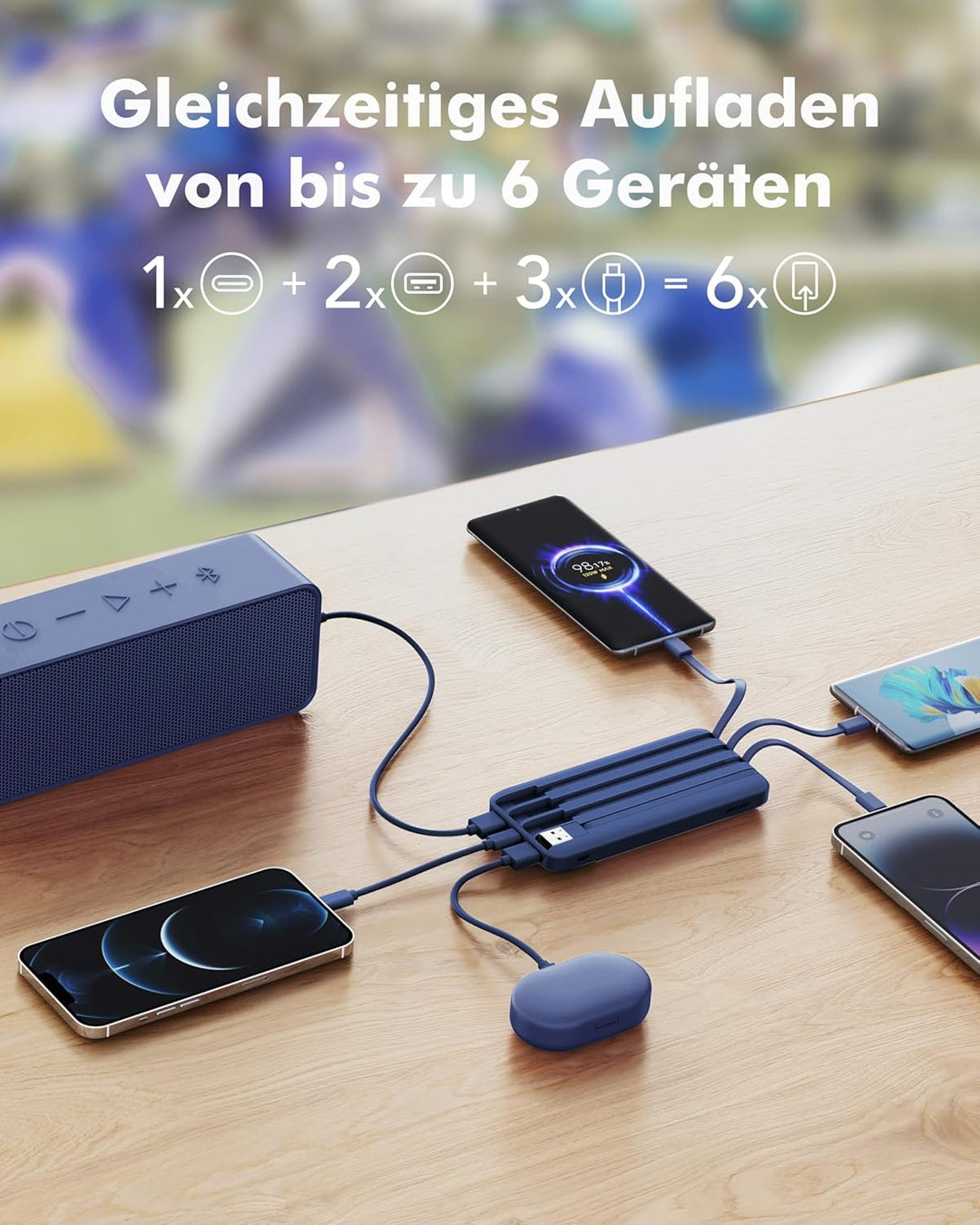 Power Bank, 22,5W Powerbank 20000mAh mit USB-C Kabel und LED-Display, PD3.0 QC4.0 Externe Handyakkus