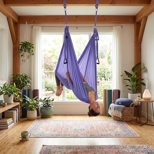 Aerial Yoga Hängematte mit, 6 Griffen Yogatuch für Studio Zuhause Hammock Swing Set für Inversionsüb