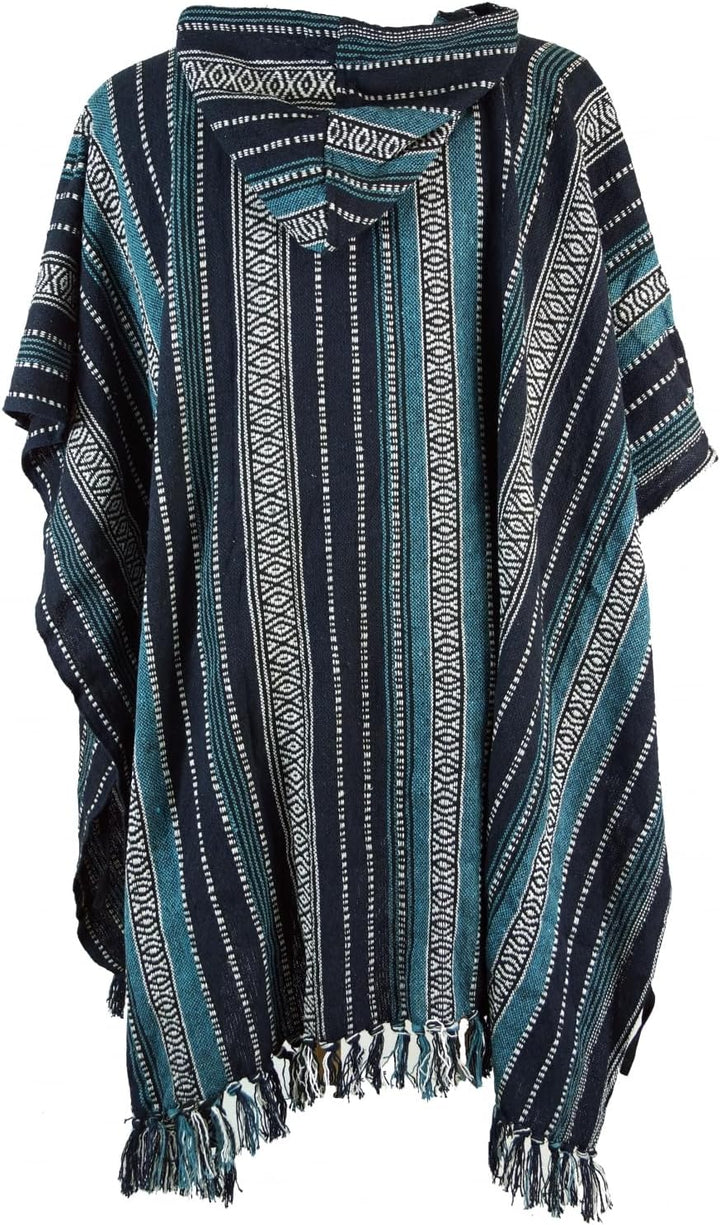 GURU SHOP Poncho Hippie Chic, Ethno Poncho, Andenponcho, Herren/Damen, Blau, Baumwolle, Size:One Siz
