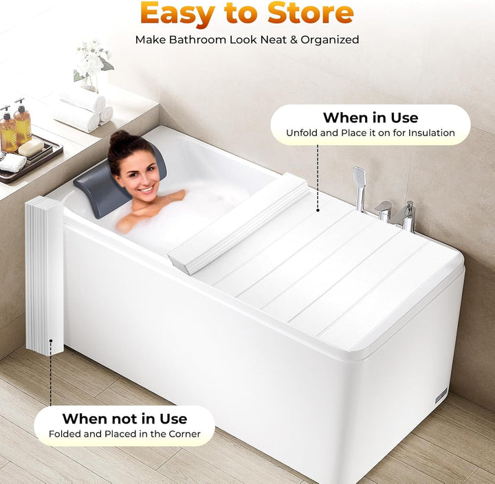 Faltbare Badewannenabdeckung, Weiss Holzoptik, 170x75cm, PVC, bis 5kg | Isoliert Badewasser, robust
