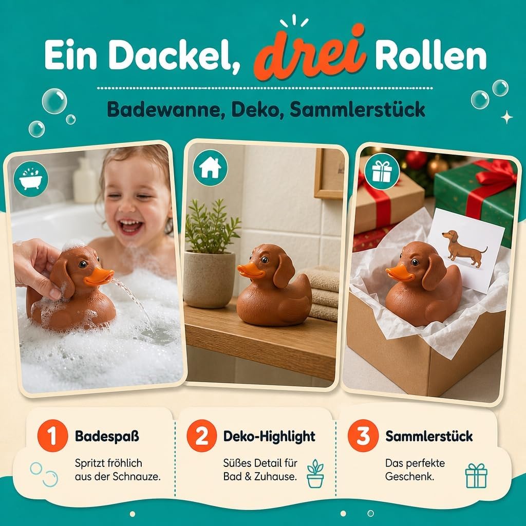 MIJOMA Bade-Dackel – Lustige Dackel-Badeente aus Vinyl – Geschenkidee für Dackelfans – Originelle Qu