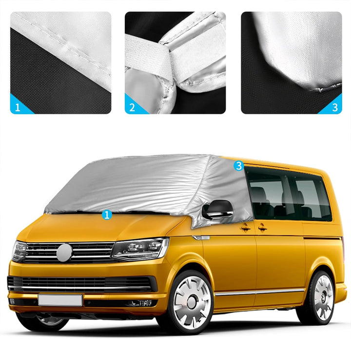 Opaltool Externe Thermo Scheibenabdeckung passend für VW Transporter T6, Luxus Silber Wrap Windschut