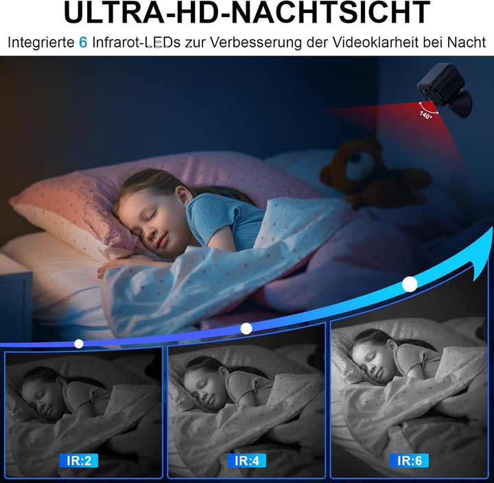 iPalamila Mini Kamera, Kamera Überwachung Innen WLAN 2,4/5 GHz, 2K HD Akku Überwachungskamera mit Be