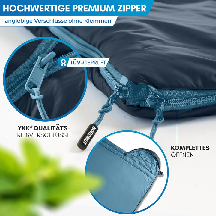 NORDMUT® Deckenschlafsack Erwachsene mit Zwei-Wege YKK-Reissverschluss – kleines Packmass & Ultralei