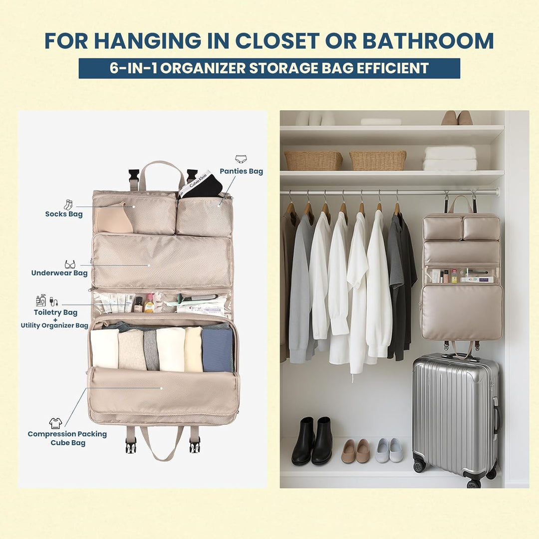 Surblue 6-in-1 Hängende Reise-Organizer-Tasche mit wasserdichten Fächern - Faltschrank für Koffer Au