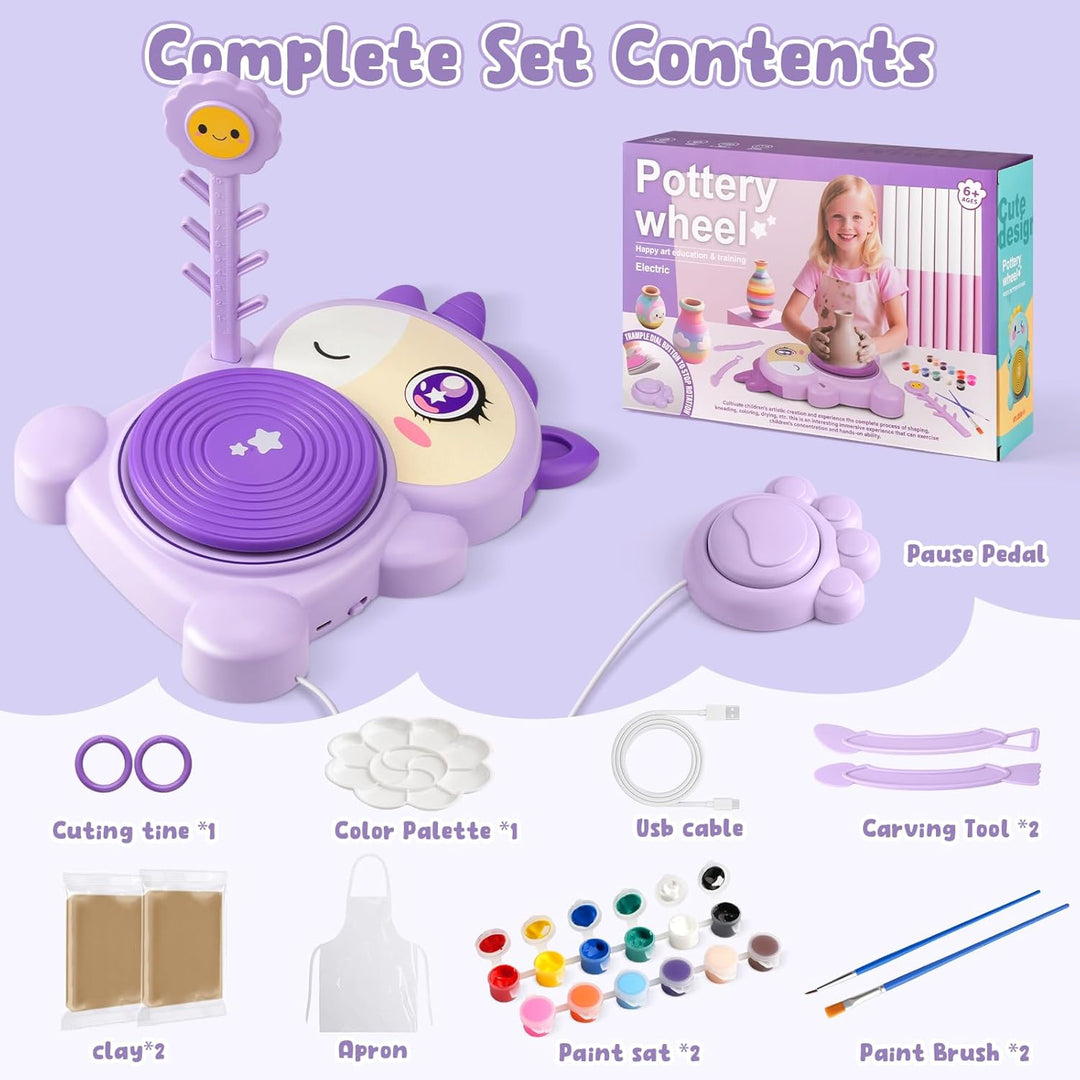 Töpferscheibe für Kinder-komplettes Töpfer-Malset,Kunst und Handwerk mit 2er-Pack lufttrockenem Ton,