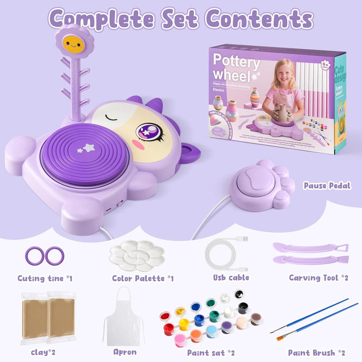 Töpferscheibe für Kinder-komplettes Töpfer-Malset,Kunst und Handwerk mit 2er-Pack lufttrockenem Ton,