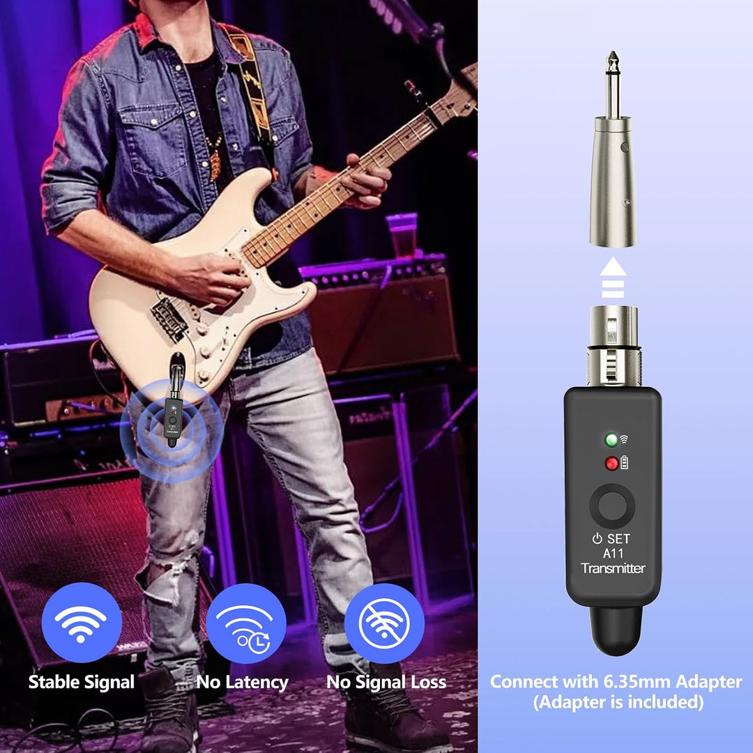 A11 2,4GHz Drahtloses Mikrofon-System – Transmitter &amp; Receiver mit 4 Kanälen, Plug-on XLR-Adapter, g