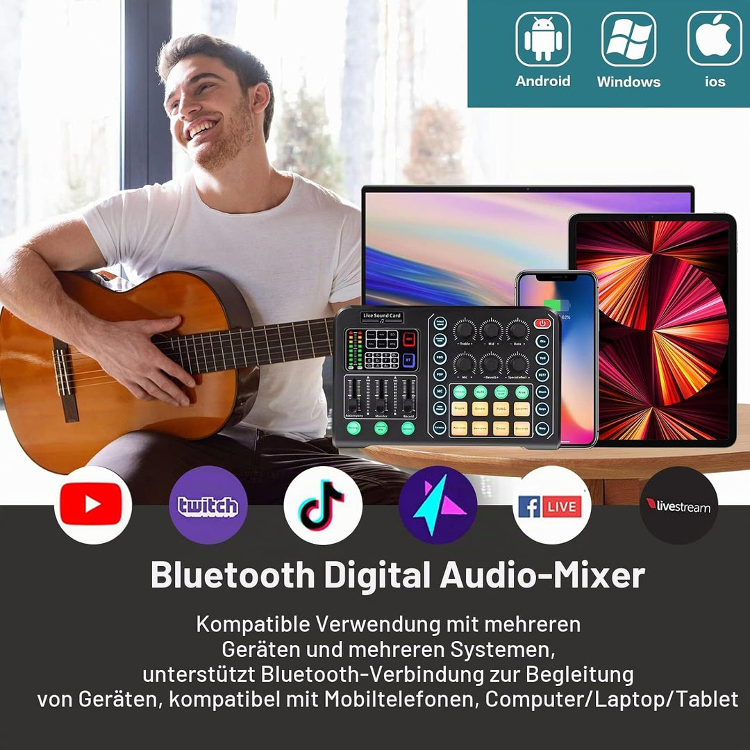 Xisono Kondensatormikrofon Set, Podcast Gerätepaket,BM-800 Mikrofon Kit mit dj Controller, Audio Mix