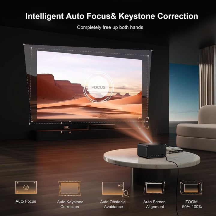 Beamer【Official Netflix & Dolby Audio】 Jimveo Beamer 4K Unterstützt 26000LM 800ANSI Autofokus/Trapez