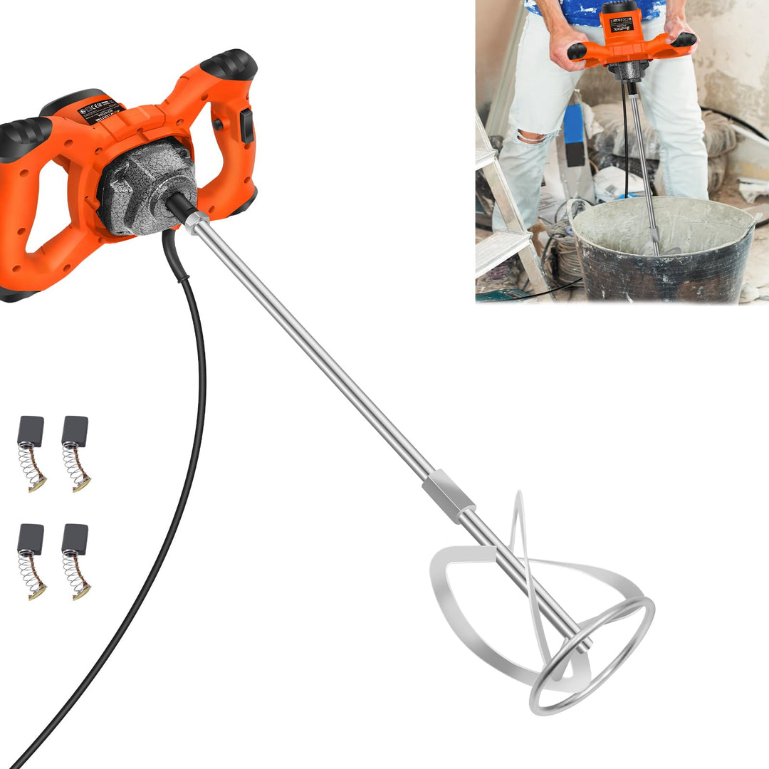 2600W Rührwerk Mörtelrührer Orange, 0-1700U/min 6 Gang-Getriebe, Handrührgeräte Farb- und Mörtelrühr