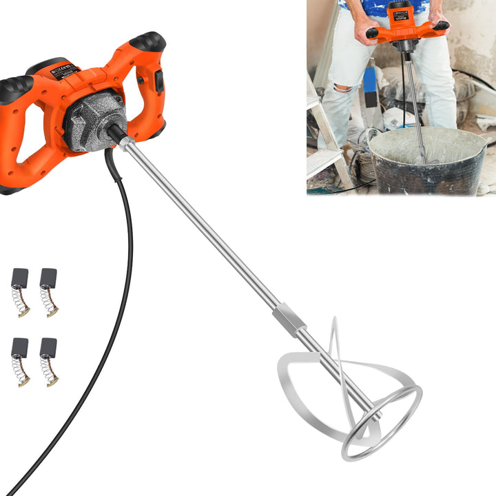 2600W Rührwerk Mörtelrührer Orange, 0-1700U/min 6 Gang-Getriebe, Handrührgeräte Farb- und Mörtelrühr