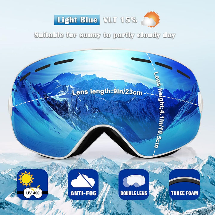 EXP VISION Snowboard Skibrille für Herren Damen Jugend, 100% UV400 Schutz Anti Beschlag über der Bri