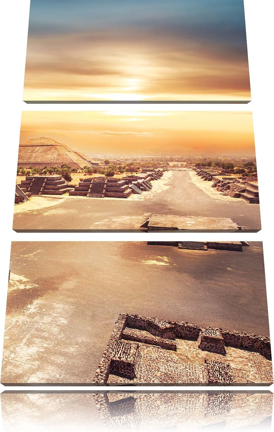 Pixxprint Maya Tempelanlage Teotihuacan in Mexico 3-Teiler Leinwandbild 120x80 Bild auf Leinwand