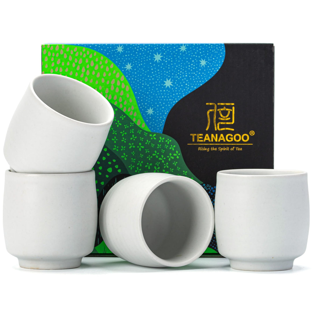 TEANAGOO Chinesische Teetassen, 165 ml, Ruware, Elfenbeinweiss, 4 Stück/Box, TC07, asiatische Teetas