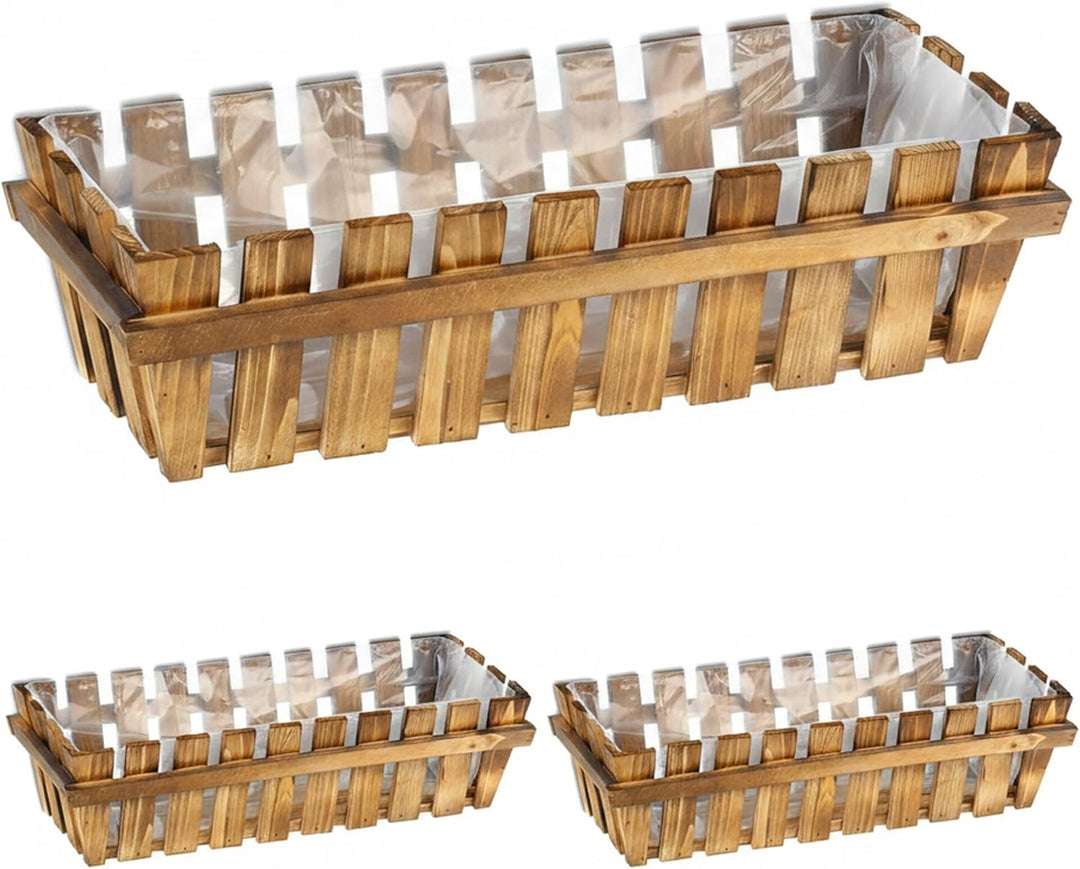 Relaxdays Blumenkasten, 3er Set, Holz, Lattenoptik, Fensterbank und Balkon, HxBxT 12 x 45 x 19,5 cm,