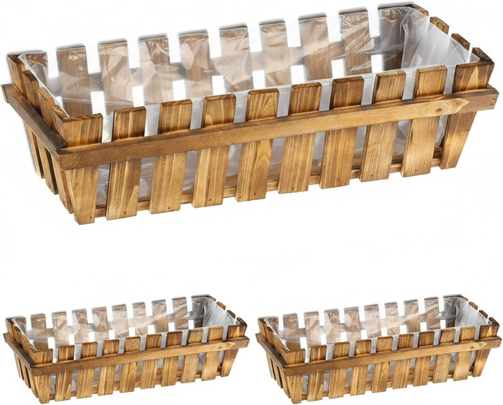Relaxdays Blumenkasten, 3er Set, Holz, Lattenoptik, Fensterbank und Balkon, HxBxT 12 x 45 x 19,5 cm,