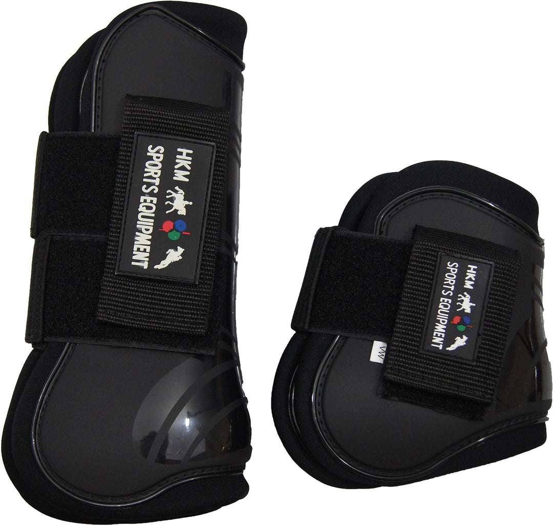 HKM 561240 Springgamaschen und Streichkappen, 4er Set Pony Schwarz/Schwarz, Pony Schwarz/Schwarz