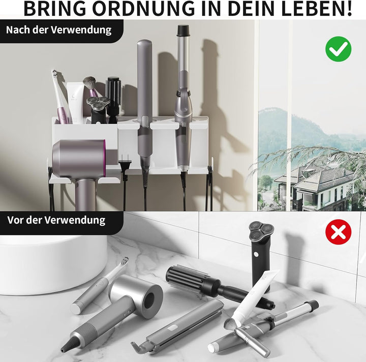 Fönhalter Ohne Bohren - Metall Wandhalterung für Dyson Airwrap, Lockenstab, Glätteisen & Föhn, Stabi
