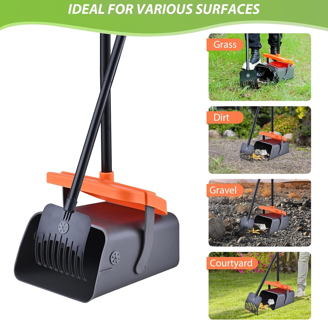 Hundekotschaufel, 117cm Kotschaufel mit Schwenkbehälter und Rechen für Grosse, Mit 35 Abfallbeuteln,