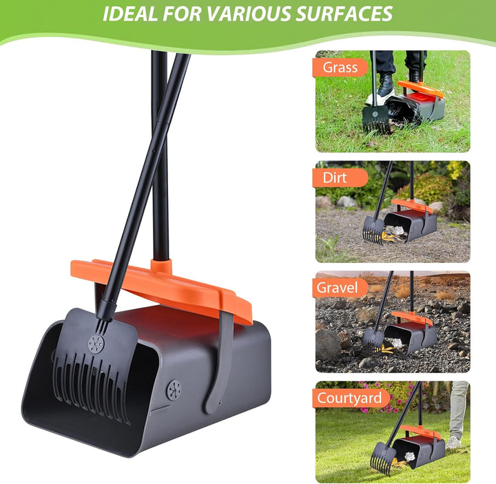 Hundekotschaufel, 117cm Kotschaufel mit Schwenkbehälter und Rechen für Grosse, Mit 35 Abfallbeuteln,