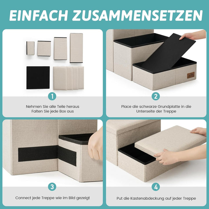 Hundetreppe für Kleine Hunde mit Stauraum, Breite Haustiertreppe Faltbare für Bett und Couch, Hunder