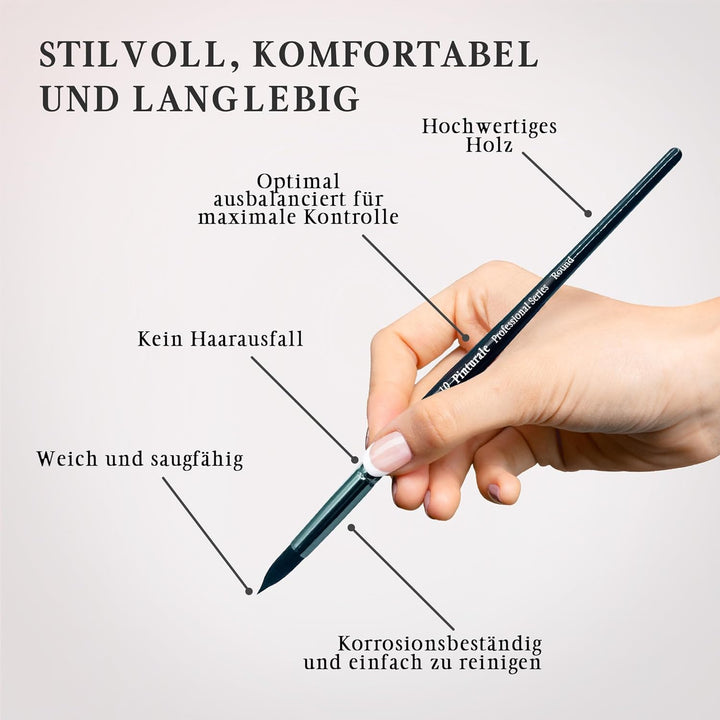 Pinturale Aquarellpinsel Set für Profis | Black Series | 8er Aquarell Pinselset | Hohe Absorption un