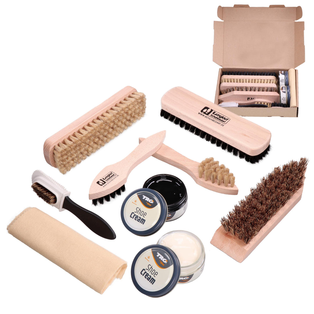 Langlauf Schuhbedarf Schuhputzset II 9tlg I Schuhbürsten Set zum putzen, Made in Germany I Schuhpfle