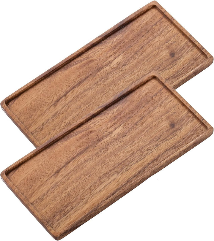 Kleines Tablett Holz Serviertablett, Rechteckig Akazien Holz Mini Tablett Servierteller für Küchen-S