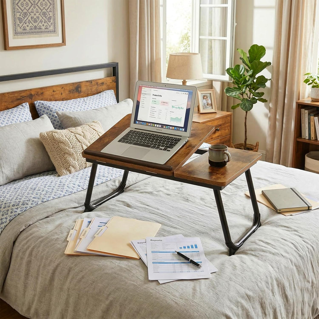 Relaxdays Laptoptisch für Bett & Couch, klappbarer Betttisch, höhenverstellbar, Betttablett, Metall,