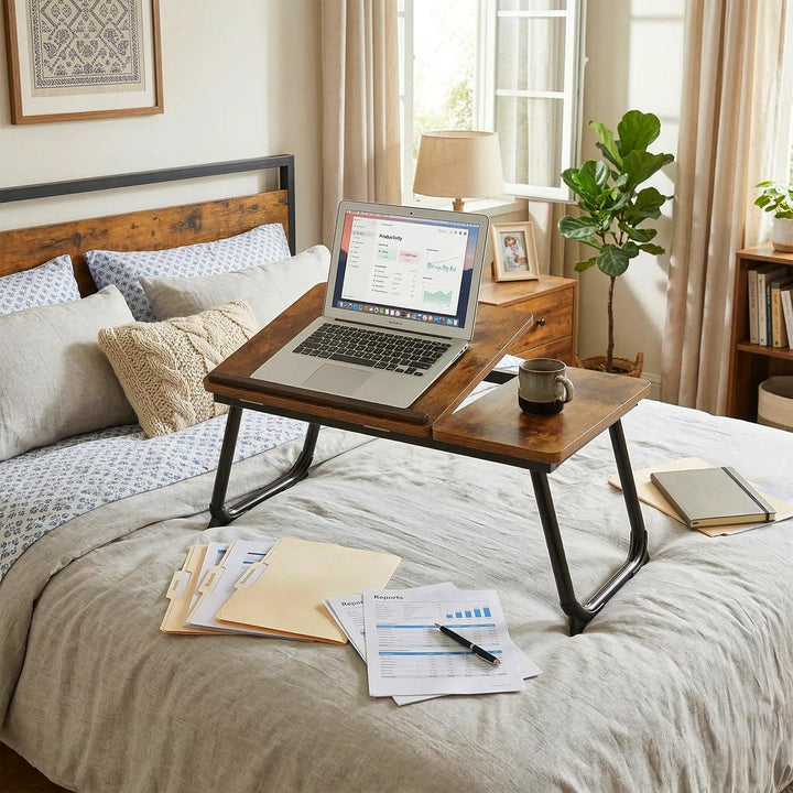 Relaxdays Laptoptisch für Bett & Couch, klappbarer Betttisch, höhenverstellbar, Betttablett, Metall,