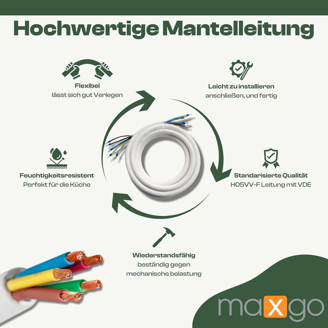 Herdanschlusskabel 4m H05VV-F 5x2,5 Kabel Herd Anschlusskabel Anschluss-Set für Backöfen & Herde Her