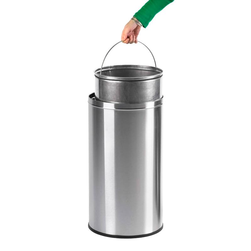PROREGAL Abfallbehälter mit Pushdeckel & Inneneimer aus Metall | 40 Liter, HxBxT 74x34x34cm | Edelst