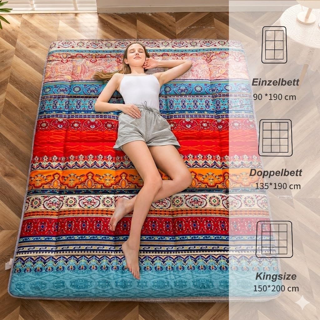 MAXYOYO Böhmische Retro Futon Matratze - Vintage Blumenmuster japanische Bodenmatratze - rollbar ver