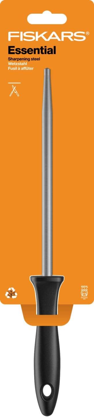 Fiskars Wetzstahl mit Kunststoffgriff, Essential, Rostfreier Edelstahl, HRC 53, Klingenlänge: 20 cm,