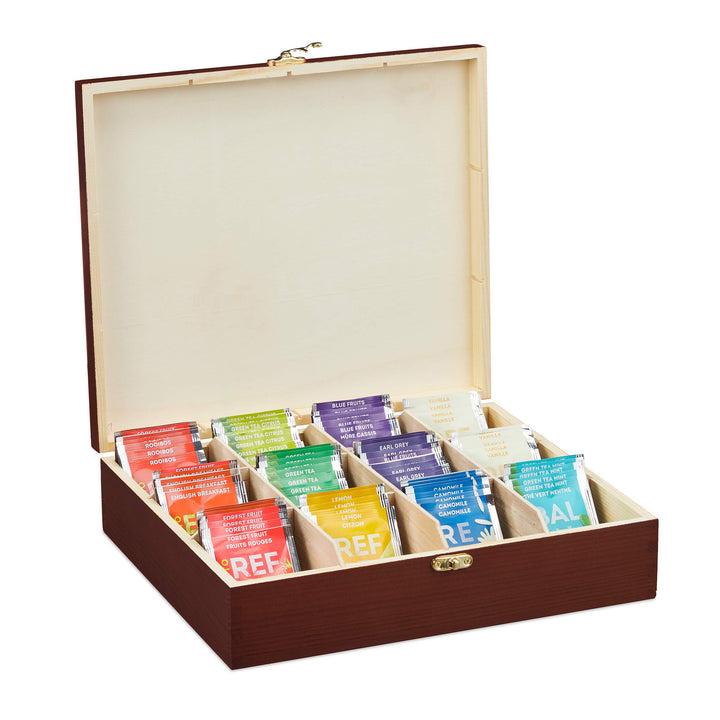 Relaxdays Teebox, 12 Fächer, Holz, Organizer für Teebeutel und Kaffeepads, Teekiste gross HBT: 7,5 x