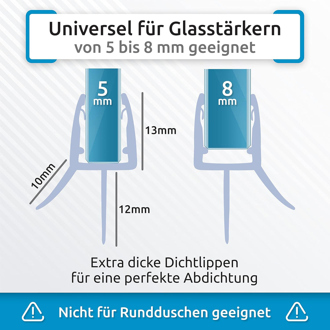 2x 80cm Sealis Ersatz Duschdichtung - Dichtung für 5mm/ 6mm/ 7mm/ 8mm Glastür Duschwand Badewanne Du