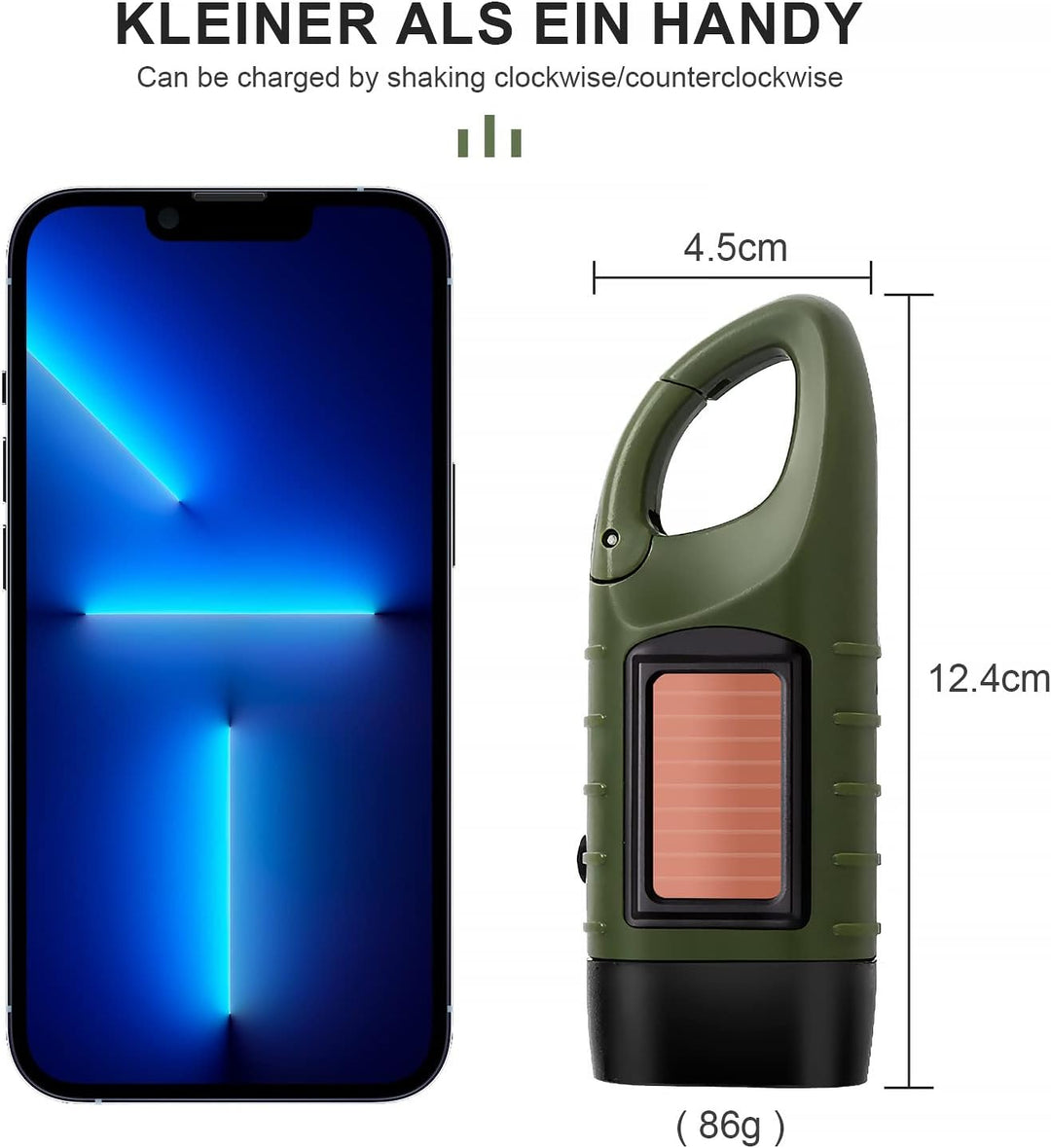 REKALRO LED Handkurbel Wiederaufladbare Taschenlampe 3pcs, Solar mit Wandern Schnalle, Kurbeltaschen