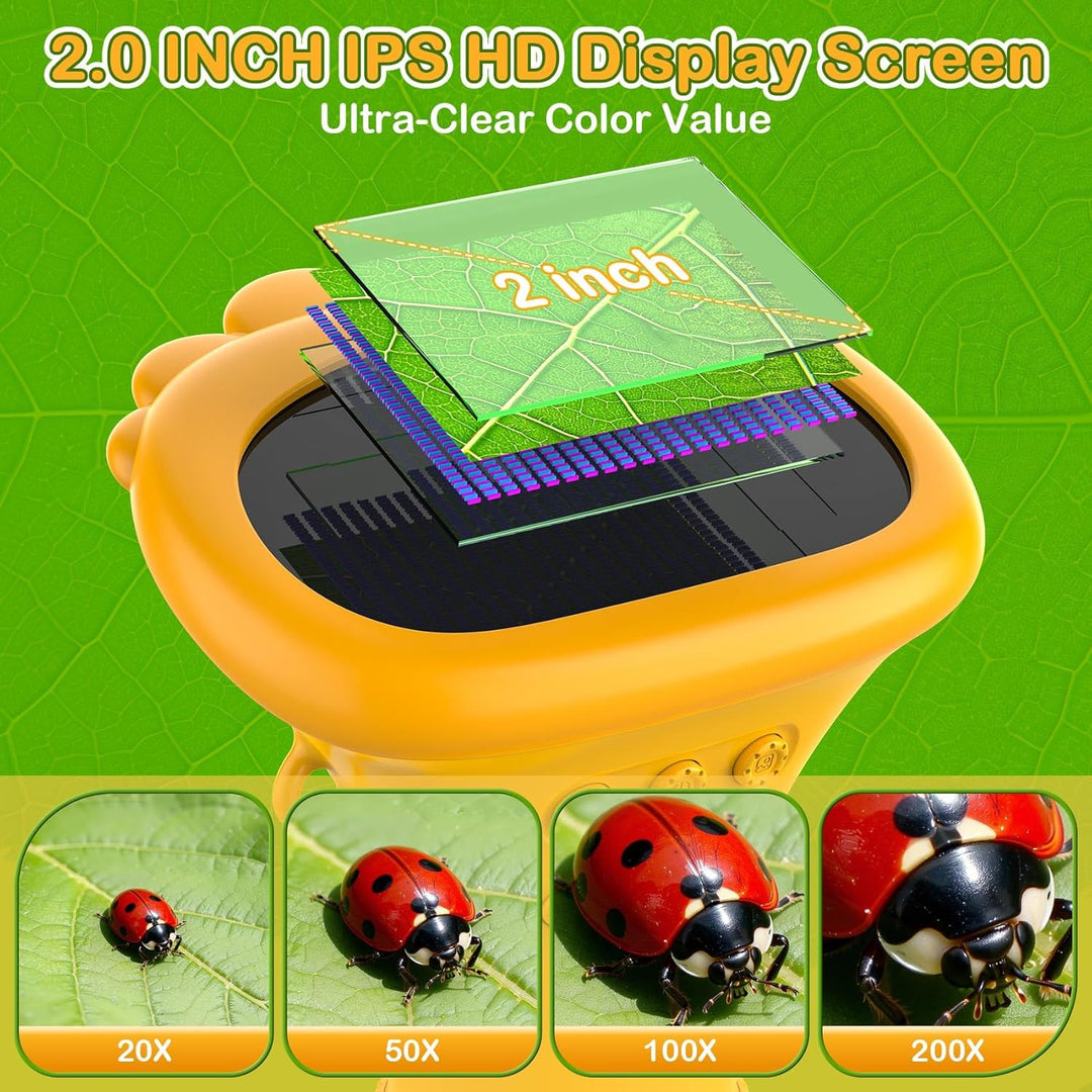 Mikroskop für Kinder,Hand Mikroskop Digital 2.0 Zoll Bildschirm 200x Taschenmikroskop,PC kompatibel