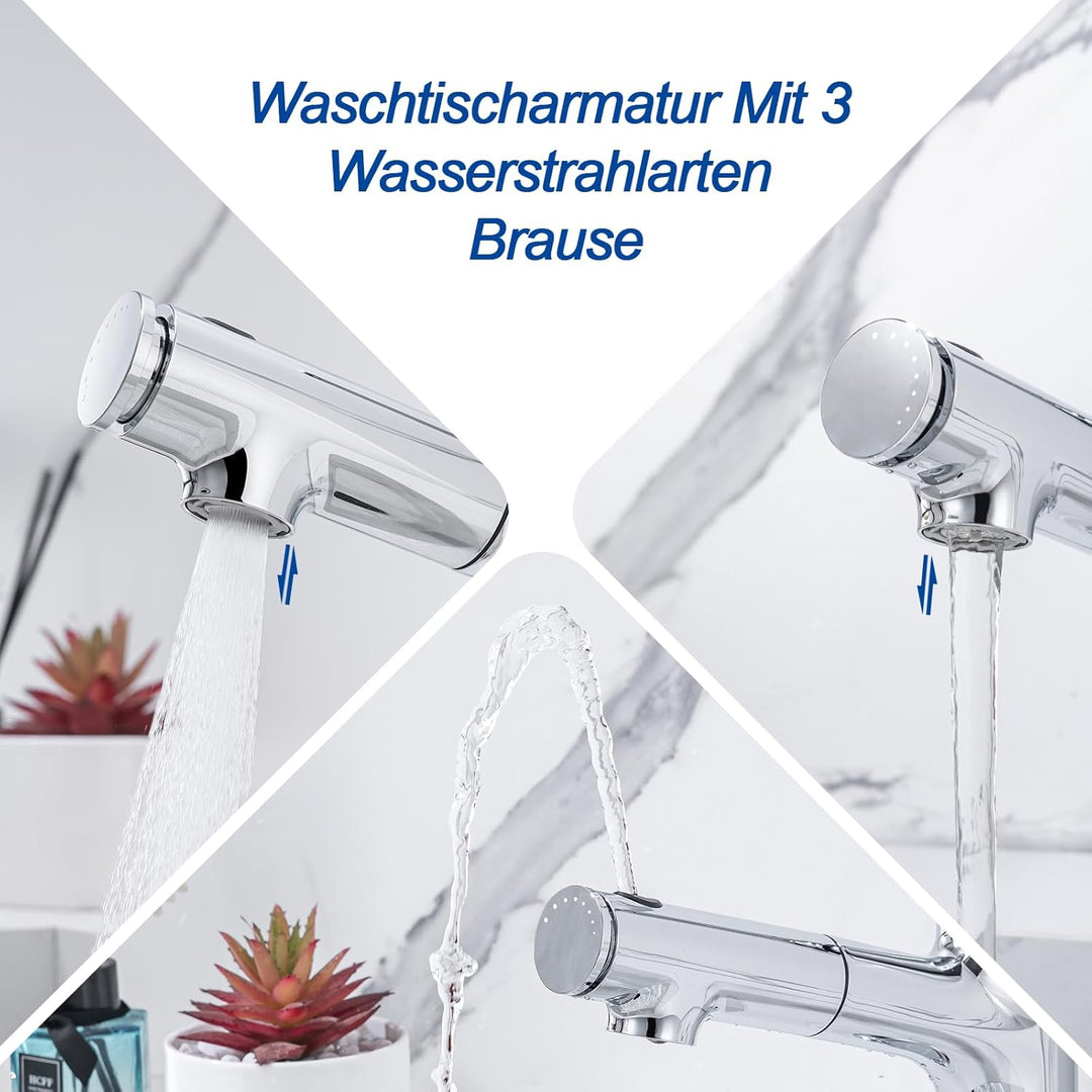 Waschtischarmatur mit Ausziehbar Brause LakeBayMZC Wasserhahn Bad,Einhebelmischer Badarmatur Waschbe
