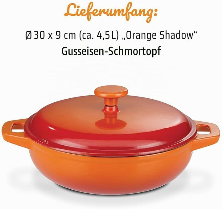 GSW 716307 Orange Shadow Schmortopf mit Deckel, Gusseisen, orange/creme - ⌀30 cm