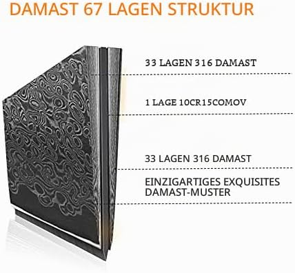 polar-effekt Damastmesser 20 cm Japanmesser 67 lagig mit gravierten Wunschname - personalisiert mit