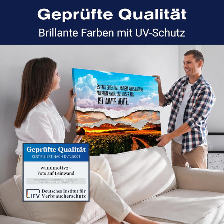 wandmotiv24 Leinwandbild Motivation, 80x60cm, Querformat, Heute ist Alles Anders, Deko, Bilder auf L